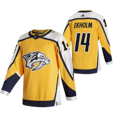 Nashville Nashville Predators #14 Mattias Ekholm Yellow Men's Adidas 2020-21 Reverse Retro Alternate NHL Jersey